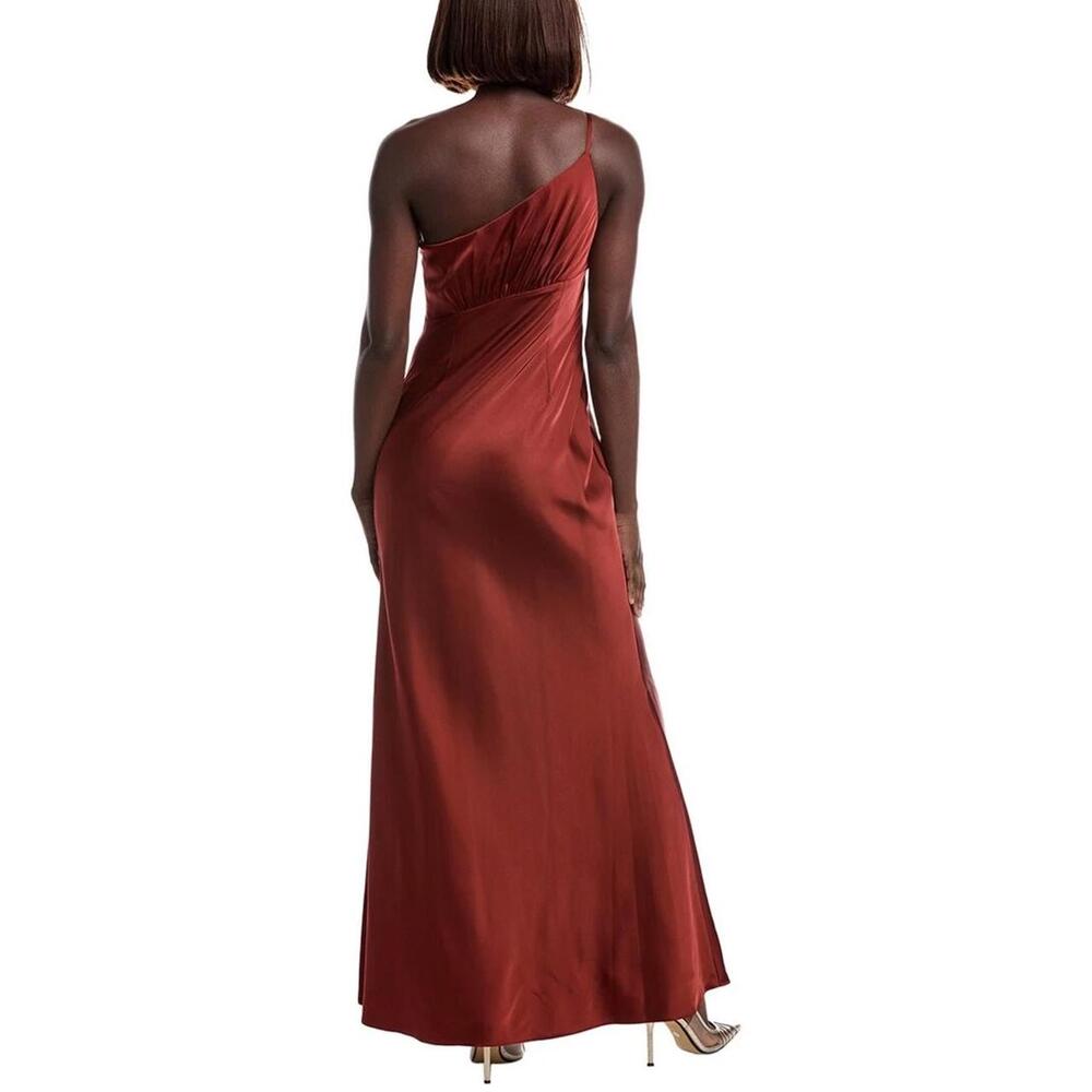 Liv Foster One Shoulder Gown Copper sz 4 Bridesmaid Satin Cinammon $450 Prom - Picture 3 of 5